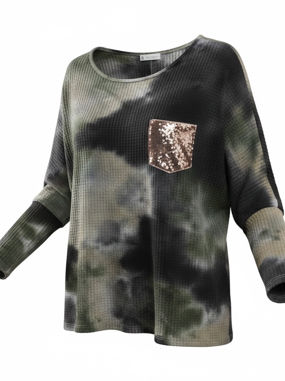 FSL Apparel Sequin Pocket Tie-Dye Long Sleeve Tee - Black & Green